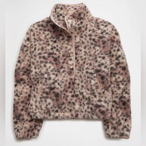 NEW American Eagle Outfitters Sherpa Fleece Graphic Henley SweatshirT leopard